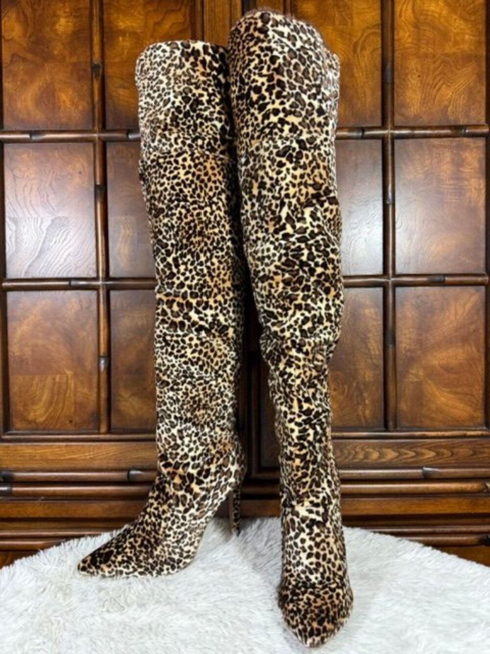 Qupid Leopard Velvet Faux Fur Convertible Over the Knee to Knee High Boot